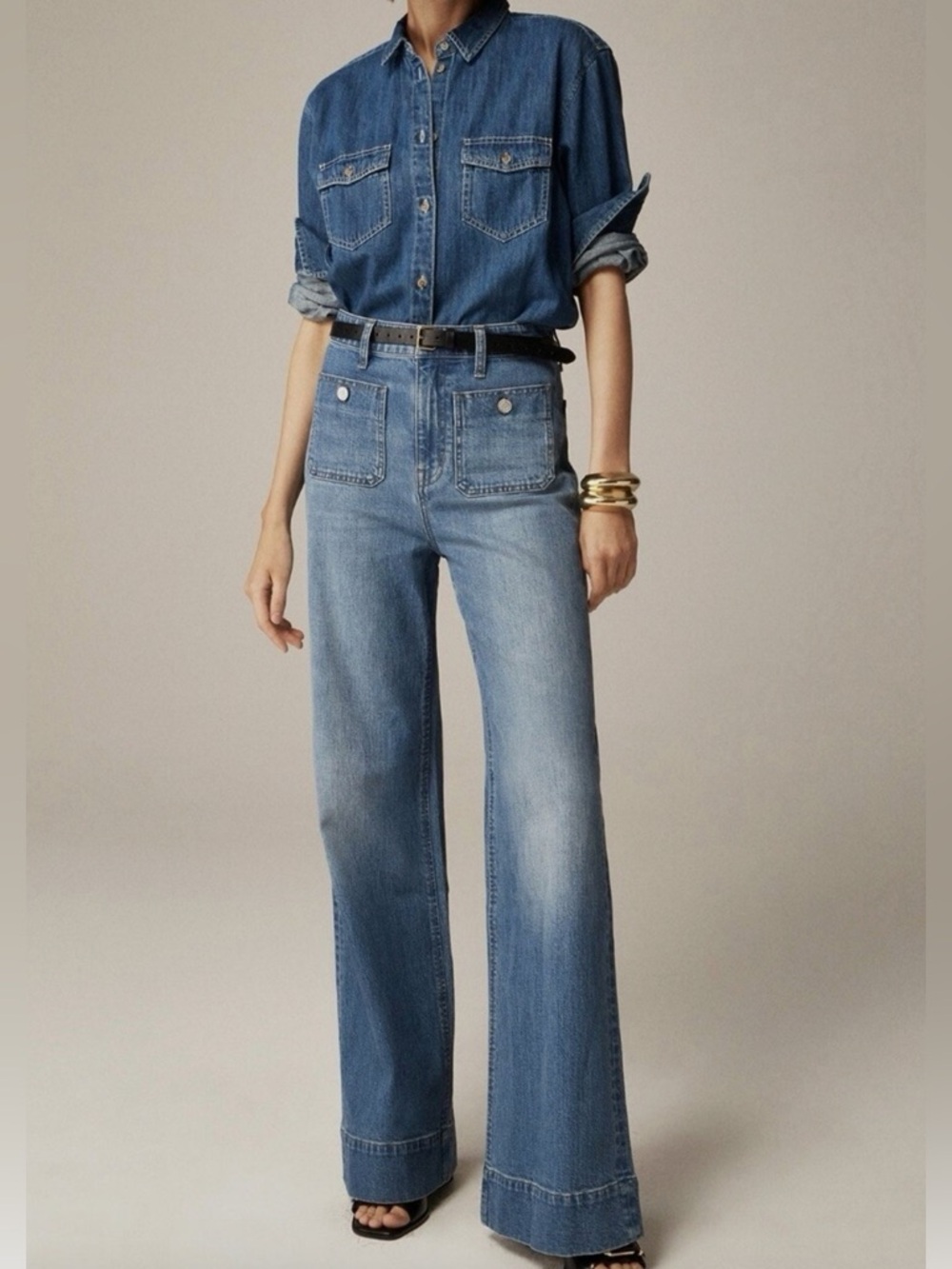 J.Crew Sailor Wide Leg Denim Trouser Dani Beca Wash Light Blue Sz. 28 CC569 FLAW